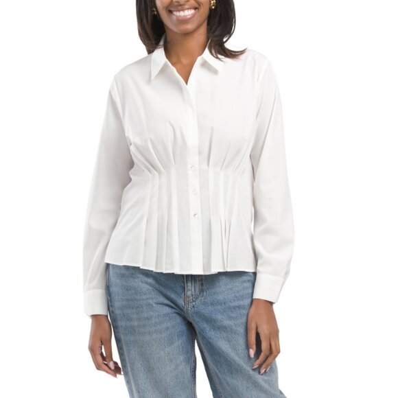 MODERN WORKS Off White Super Stretch Pintuck Shirt - Picture 1 of 2